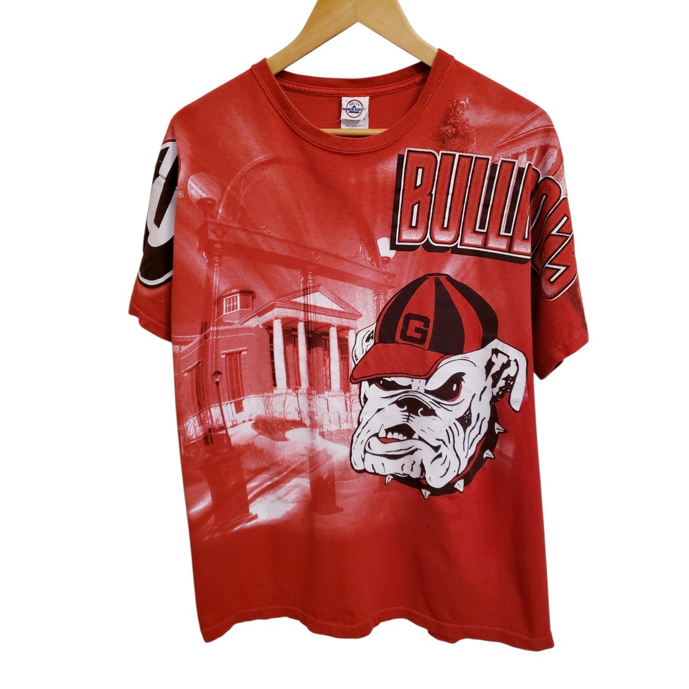 Vintage Georgia Bulldogs All Over Print Red How Bout Them Dawgs T-shirt, Size L